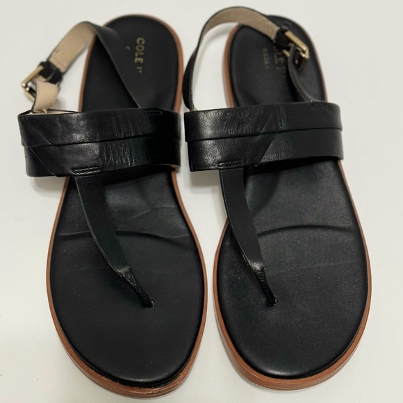 Cole Haan “Ainslee” Black Leather T-Strap Thong Sandals EUC - Picture 3 of 9